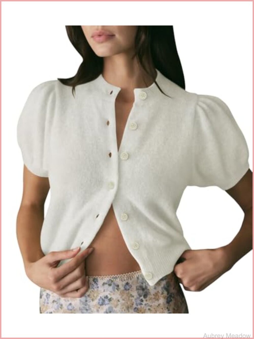 White Puff Sleeve Cropped Cardigan Lightweight Knit Button Up Y2k Summer Top